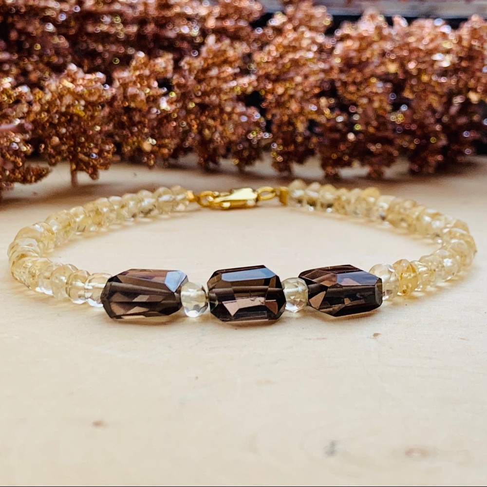 Citrine & Quartz Gemstone Crystal Beaded Bracelet - Picture 3 of 8
